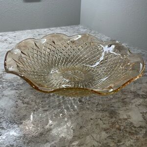 Vintage Yellow/Gold glass 10” decorative bowl